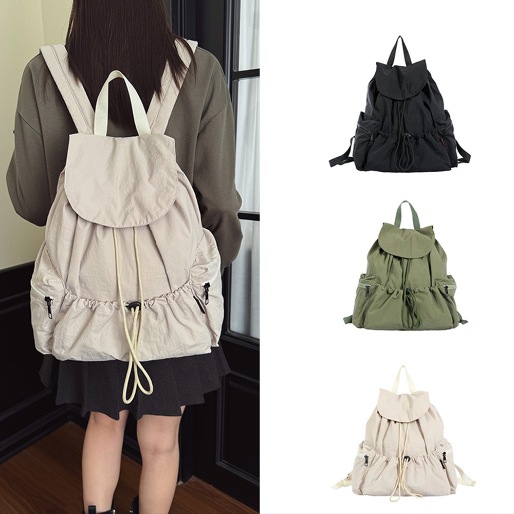 Canvas Backpack Casual - Ransel dengan Tali Serut, Bahan Nilon,